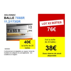 BALLE 7X65 R 11,2g/173gr X20 -Équipement De Chasse balle 7x65 r 112g173gr x20 1