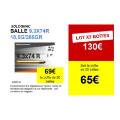 Balle 9,3X74R 18,5G/285GRS X20 11 Balle 9,3X74R 18,5G/285GRS X20 -Équipement De Chasse balle 93x74r 185g285grs x20 1