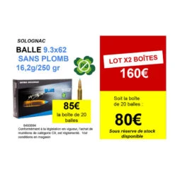 BALLE EXERGY 9,3X62 SANS PLOMB 250 Grains/16,2 Grammes -Équipement De Chasse balle exergy 93x62 sans plomb 250 grains162 grammes 1