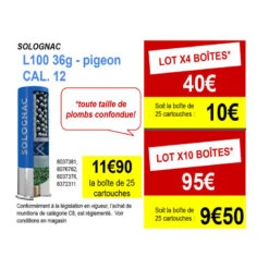 CARTOUCHE L100 36g PIGEON CALIBRE 12/70 PLOMB N°6 X25 -Équipement De Chasse cartouche l100 36g pigeon calibre 1270 plomb n6 x25 1