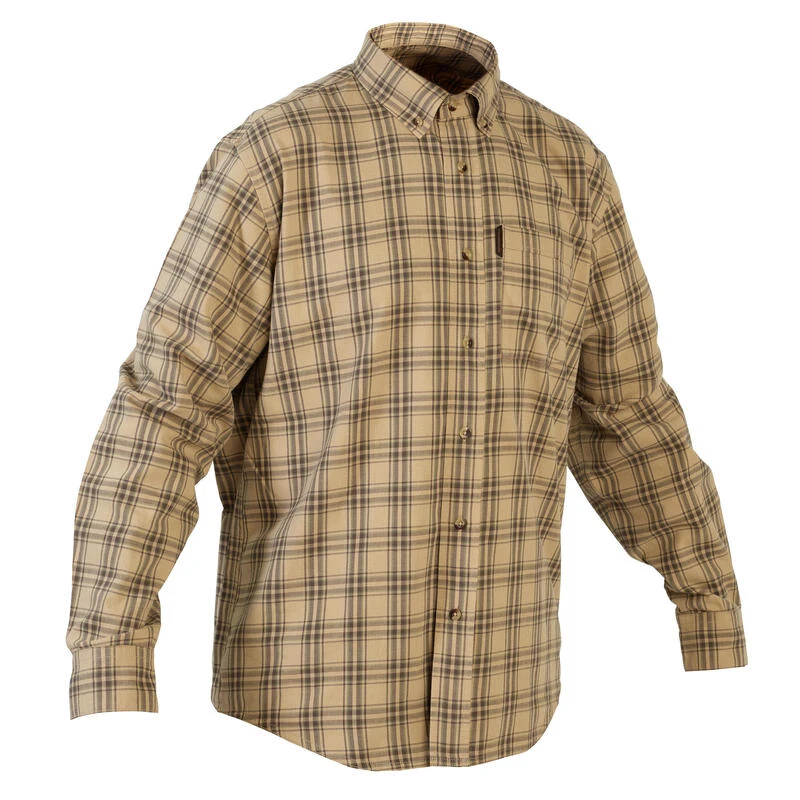 Chemise Chasse Coton Manches Longues Respirant Homme - 100 à Carreaux Beige. 3 Chemise Chasse Coton Manches Longues Respirant Homme - 100 à Carreaux Beige.