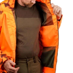 VESTE CHASSE RESISTANTE IMPERMEABLE ORANGE FLUO SUPERTRACK 100 18 VESTE CHASSE RESISTANTE IMPERMEABLE ORANGE FLUO SUPERTRACK 100 -Équipement De Chasse veste chasse resistante impermeable orange fluo supertrack 100 6